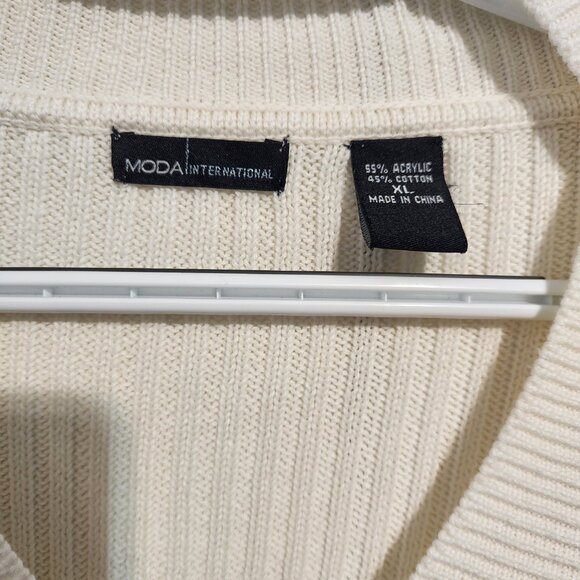 Women's MODA International Long Sleeve V-Neck Cream Colored Pullover XL - Picture 10 of 11